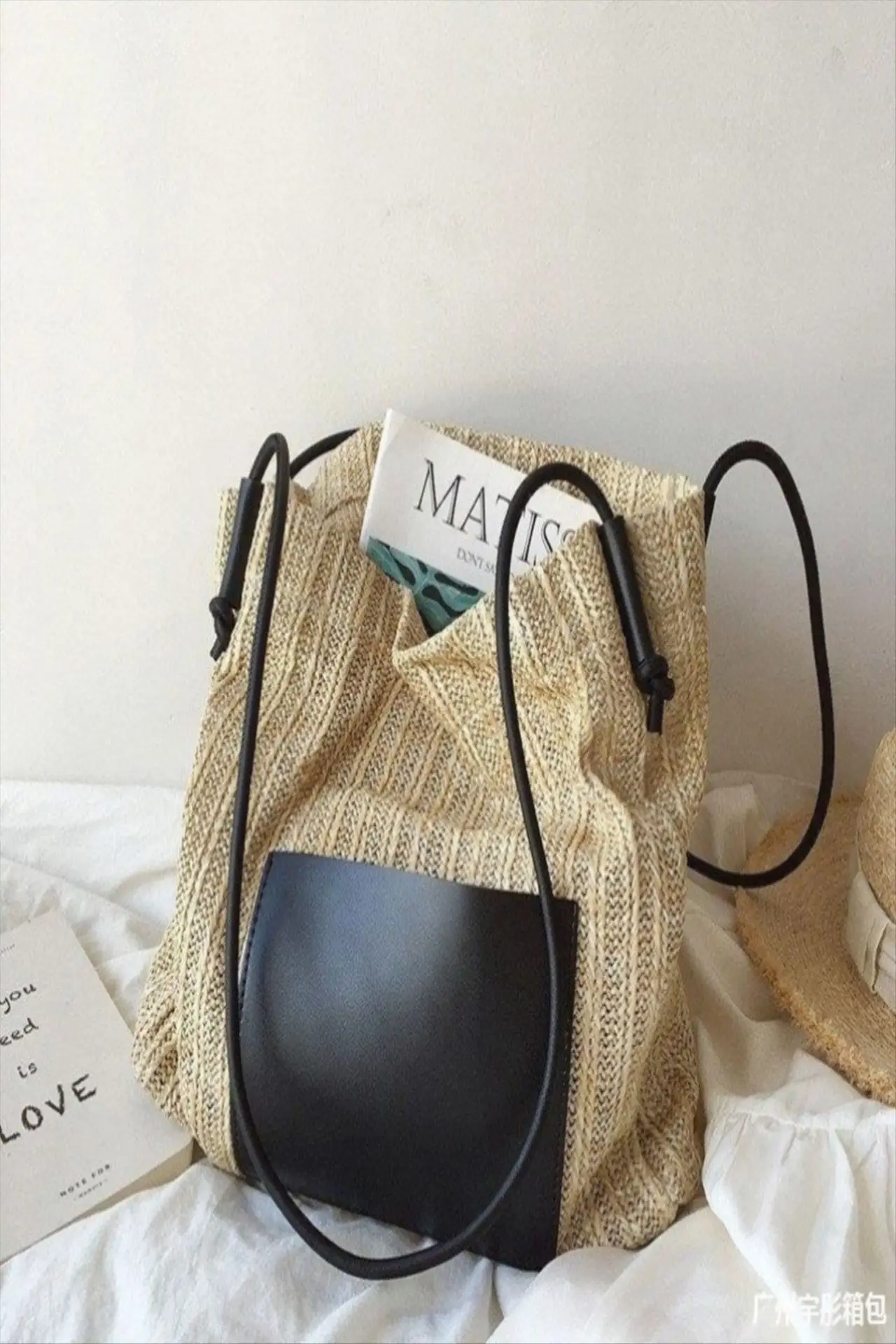 Ins Vintage Woven Straw Tote Bag Brown Shoulder Bag - Image 2