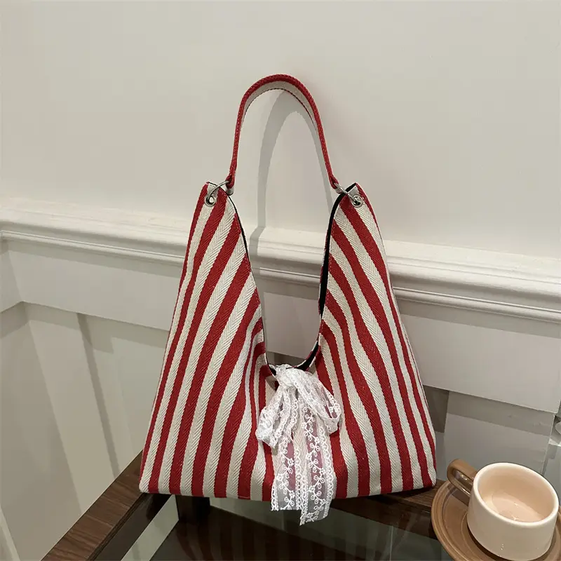 Striped Silk Scarf Large Capacity Shoulder Bag