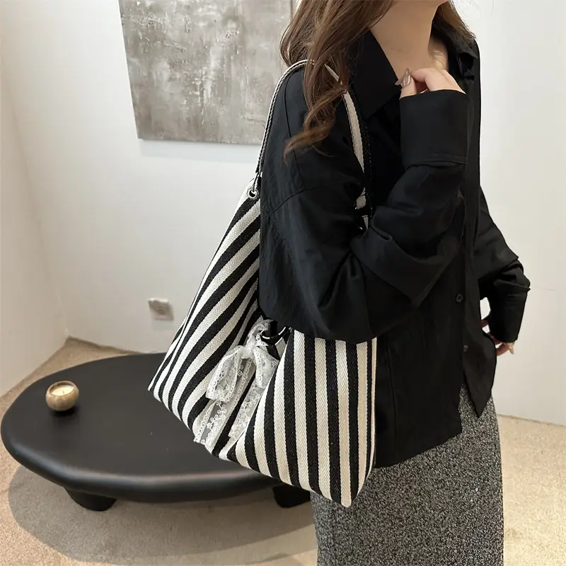 Striped Silk Scarf Large Capacity Shoulder Bag