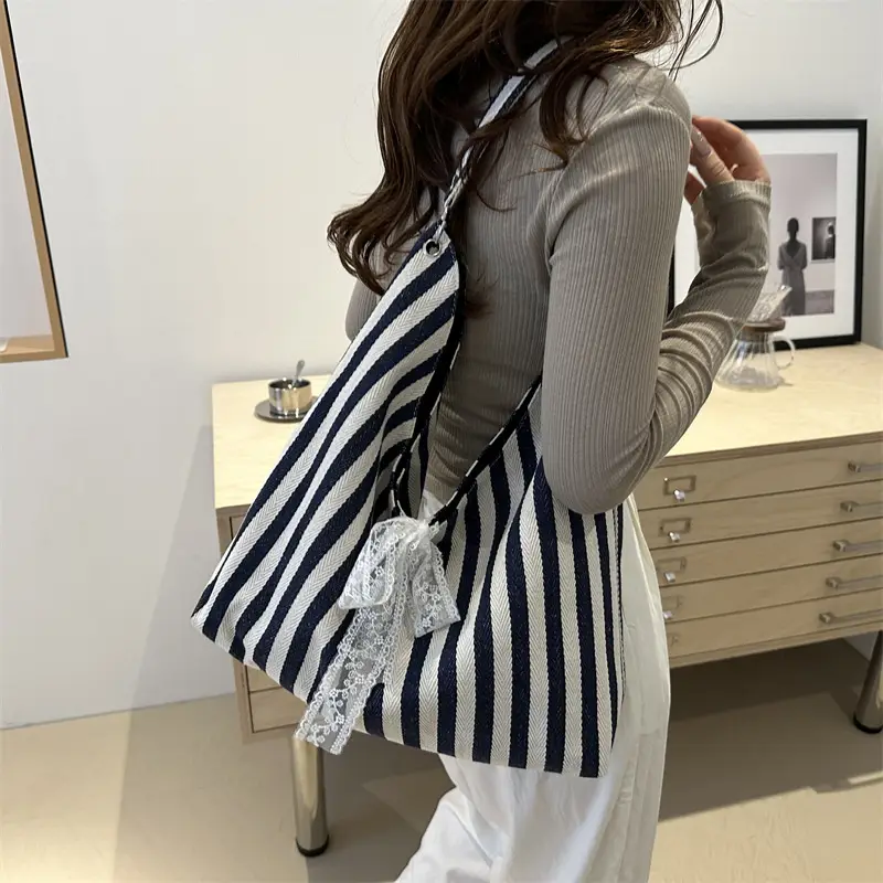Striped Silk Scarf Large Capacity Shoulder Bag