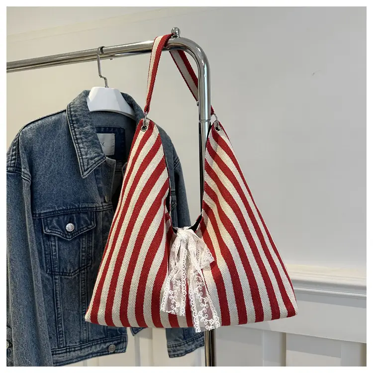 Striped Silk Scarf Large Capacity Shoulder Bag — feature 22