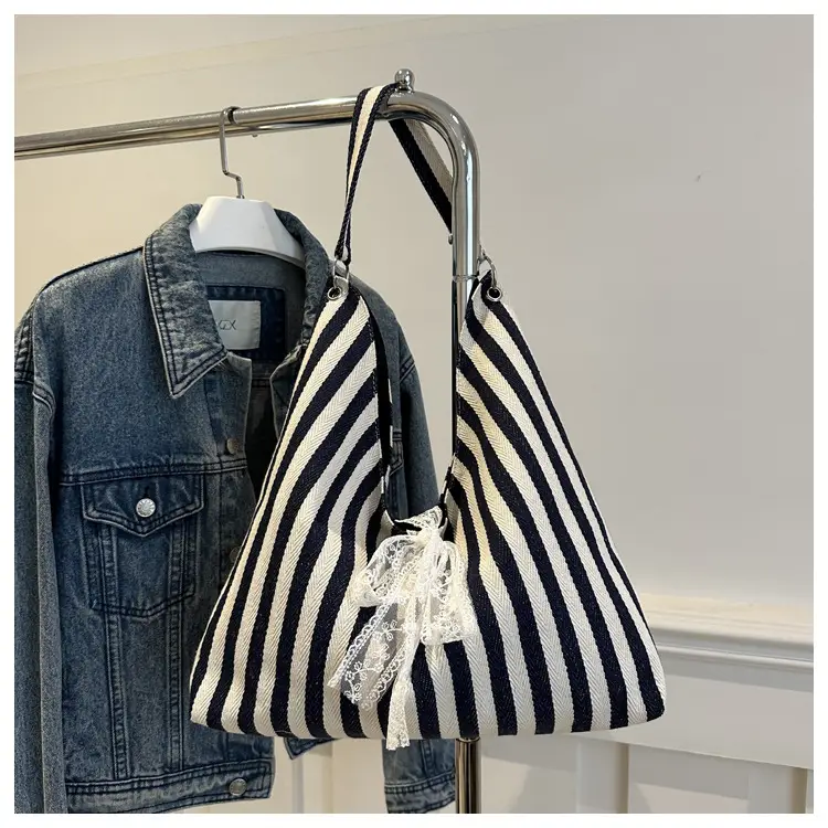 Striped Silk Scarf Large Capacity Shoulder Bag — feature 23