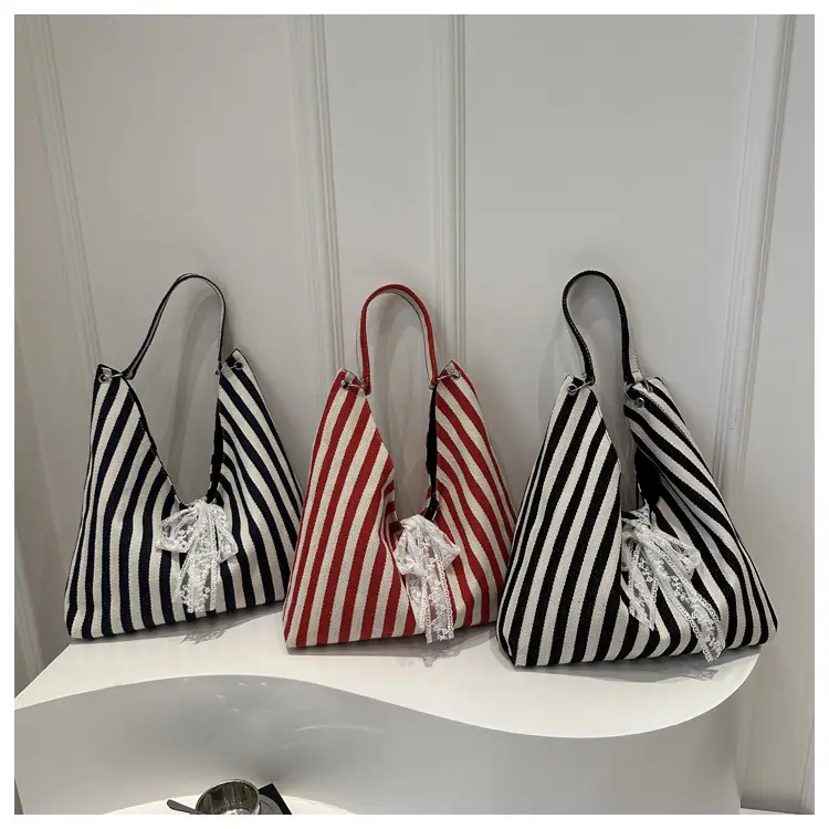 Striped Silk Scarf Large Capacity Shoulder Bag — feature 25