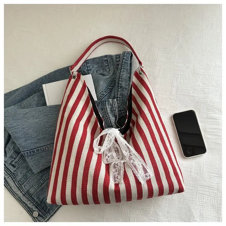 Striped Silk Scarf Large Capacity Shoulder Bag — feature 8