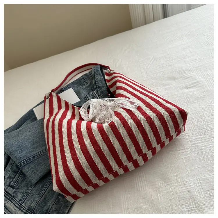 Striped Silk Scarf Large Capacity Shoulder Bag — feature 9