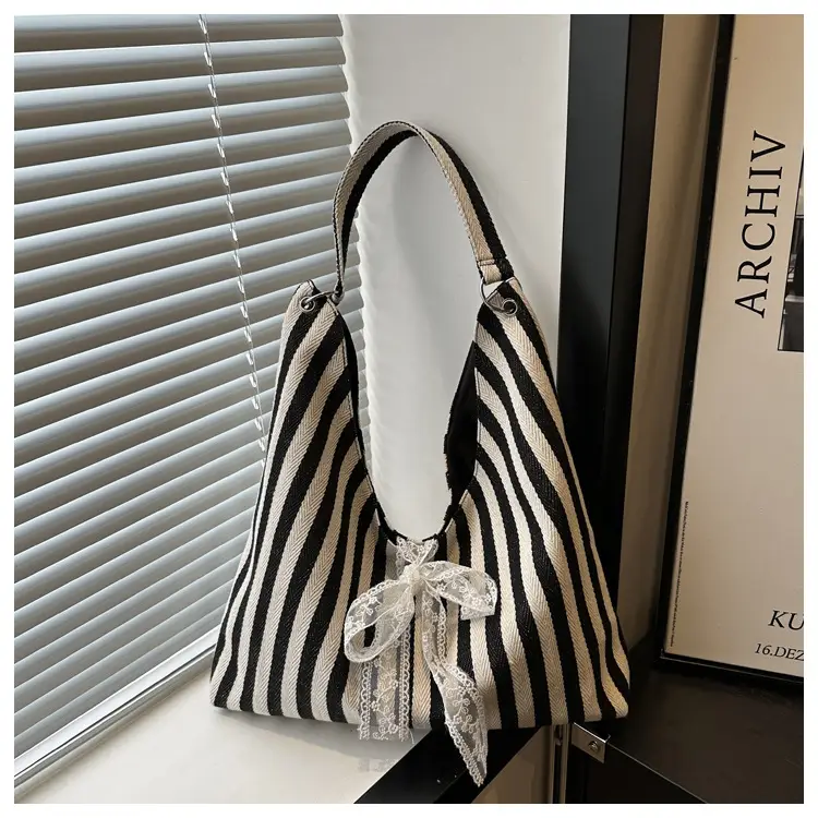 Striped Silk Scarf Large Capacity Shoulder Bag