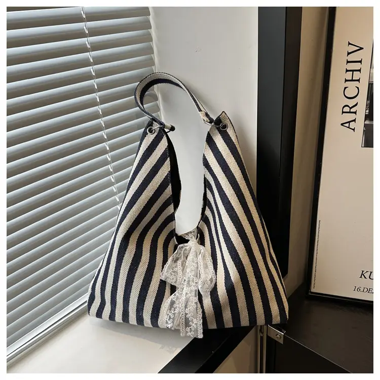 Striped Silk Scarf Large Capacity Shoulder Bag