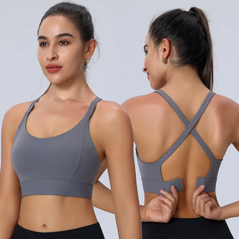Amazon Cross-Back Fixed Cup Sports Bra Quick-Dry Shockproof Running Fitness Yoga Plus Size Underwear