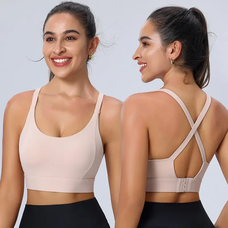 Amazon Cross-Back Fixed Cup Sports Bra Quick-Dry Shockproof Running Fitness Yoga Plus Size Underwear