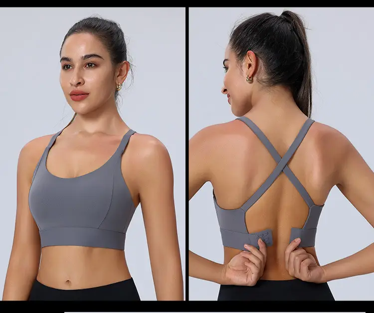 Amazon Cross-Back Fixed Cup Sports Bra Quick-Dry Shockproof Running Fitness Yoga Plus Size Underwear — feature 19
