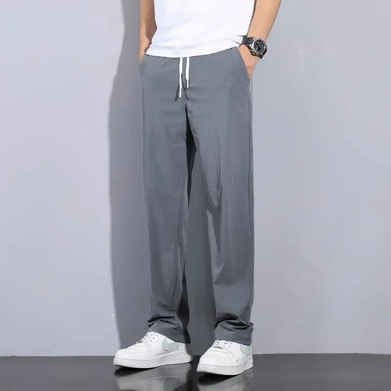 Men Ice Silk Loose Straight Pants Summer Casual Black — feature 27