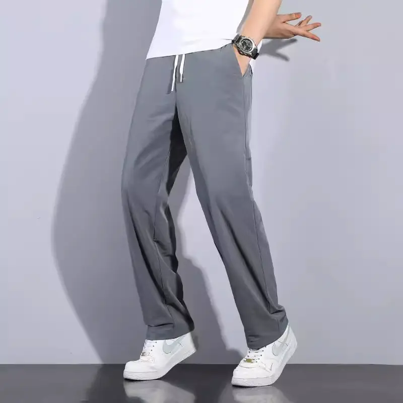Men Ice Silk Loose Straight Pants Summer Casual Black — feature 28