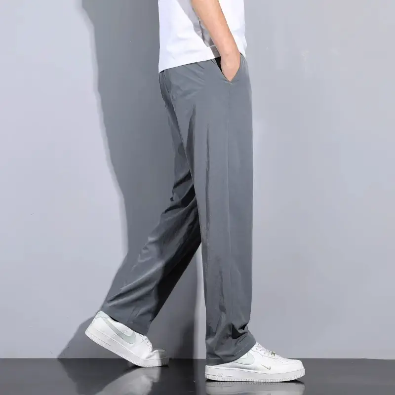 Men Ice Silk Loose Straight Pants Summer Casual Black — feature 29