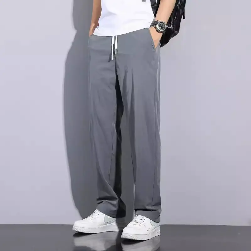 Men Ice Silk Loose Straight Pants Summer Casual Black — feature 30