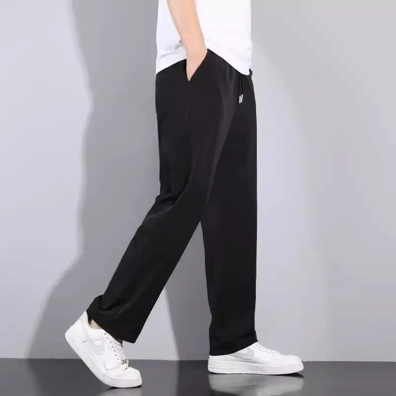 Men Ice Silk Loose Straight Pants Summer Casual Black — feature 33