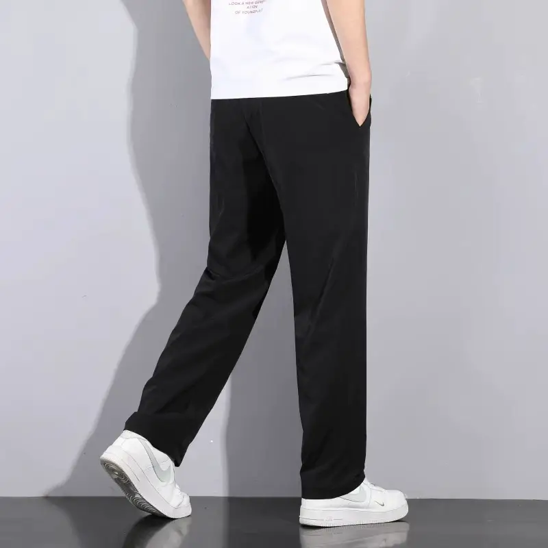 Men Ice Silk Loose Straight Pants Summer Casual Black — feature 34