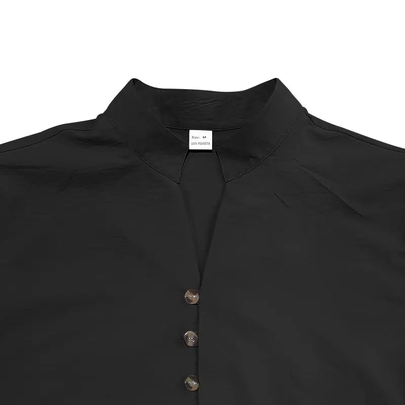 Black Long Sleeve Collar Shirt with Blue Coconut Tree Print — feature 12