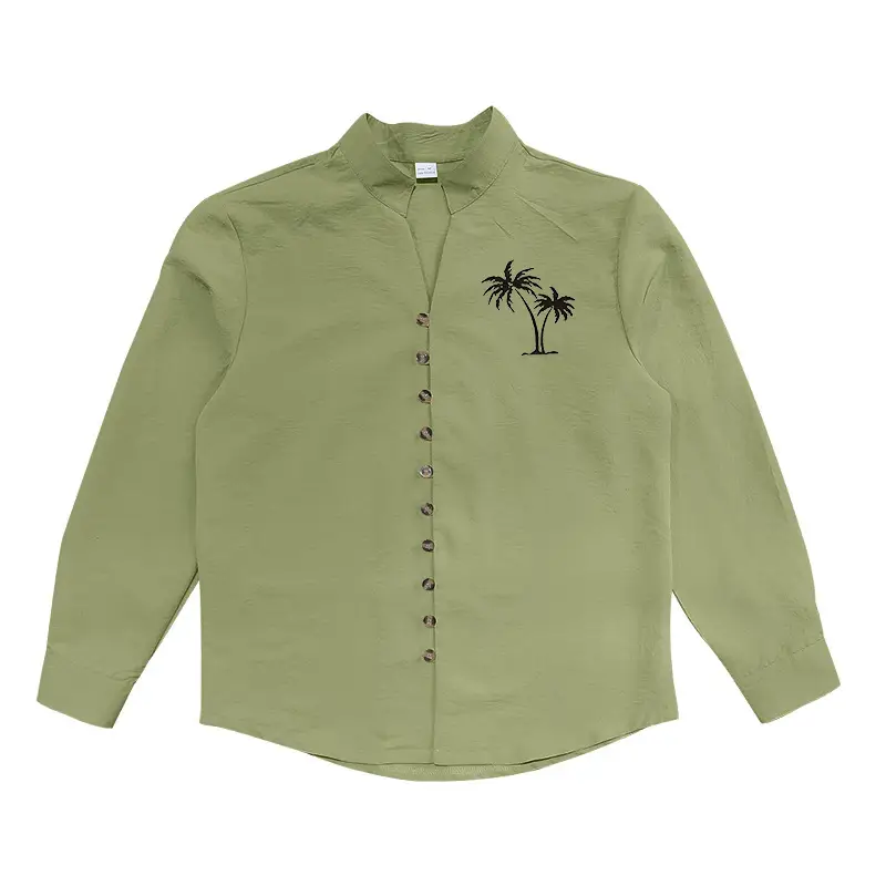 Black Long Sleeve Collar Shirt with Blue Coconut Tree Print — feature 18