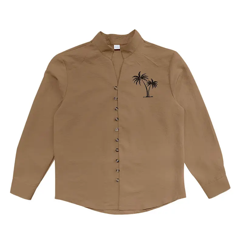 Black Long Sleeve Collar Shirt with Blue Coconut Tree Print — feature 25