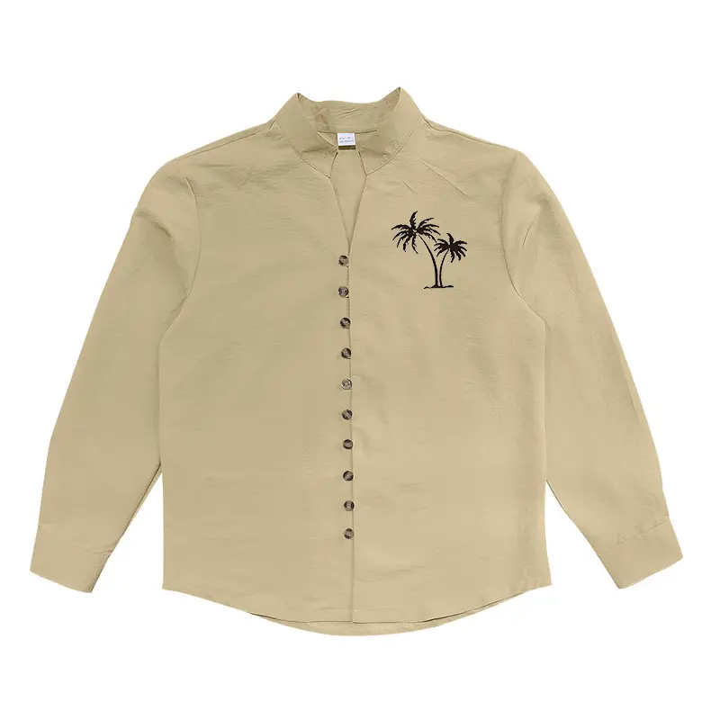 Black Long Sleeve Collar Shirt with Blue Coconut Tree Print — feature 32