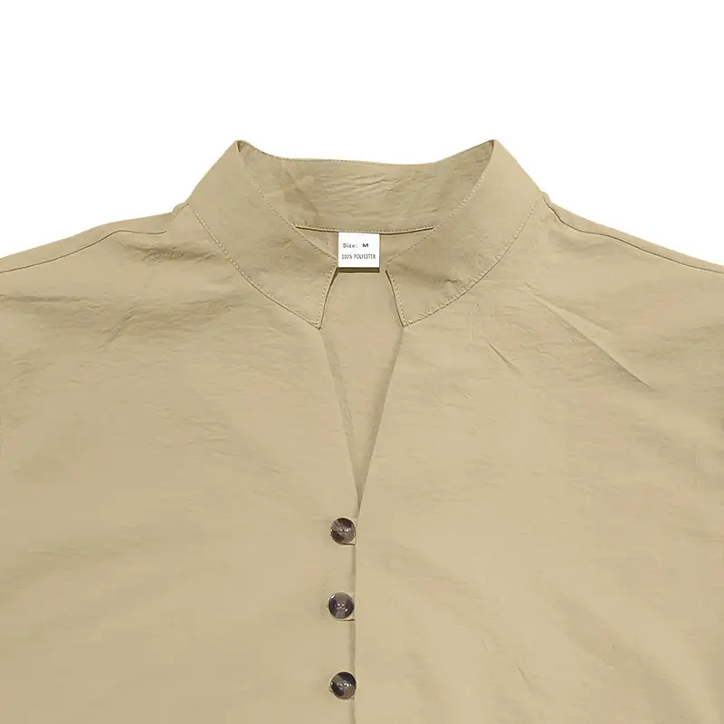 Black Long Sleeve Collar Shirt with Blue Coconut Tree Print — feature 34