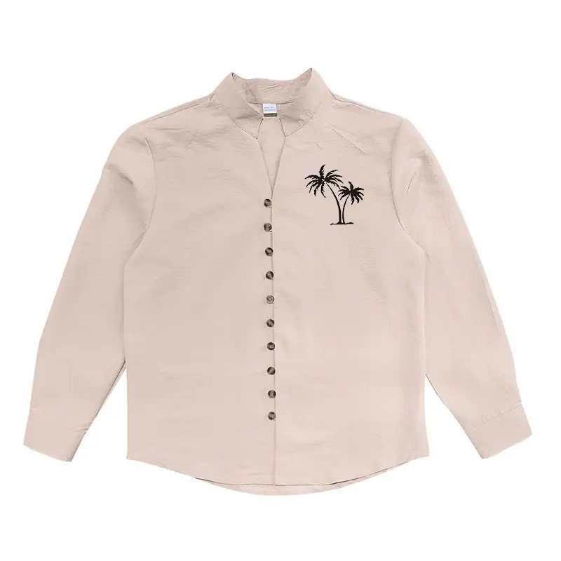 Black Long Sleeve Collar Shirt with Blue Coconut Tree Print — feature 37