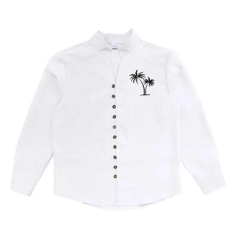Black Long Sleeve Collar Shirt with Blue Coconut Tree Print — feature 4