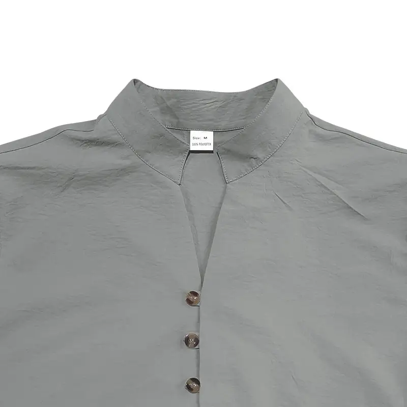 Black Long Sleeve Collar Shirt with Blue Coconut Tree Print — feature 46