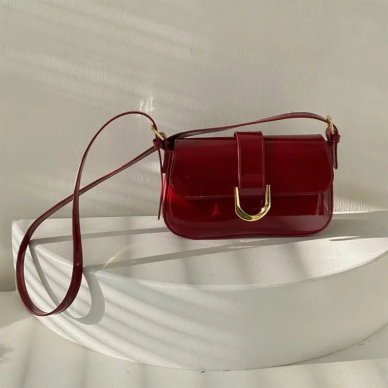 Burgundy Horseshoe Buckle Handbag for Women - Image 6