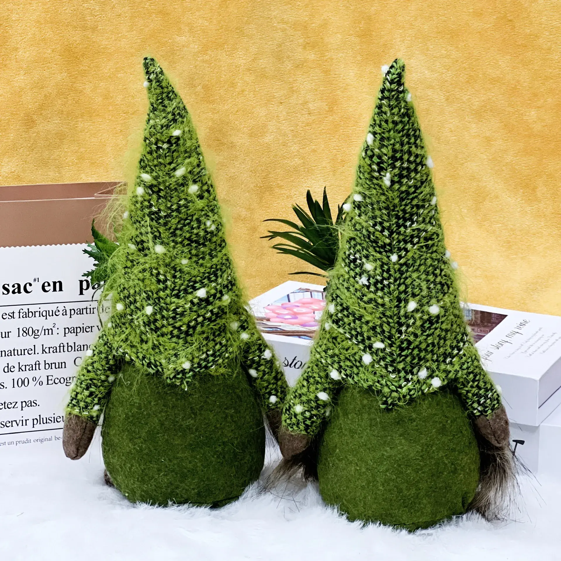 Green Knitted Christmas Gnome Succulent Doll