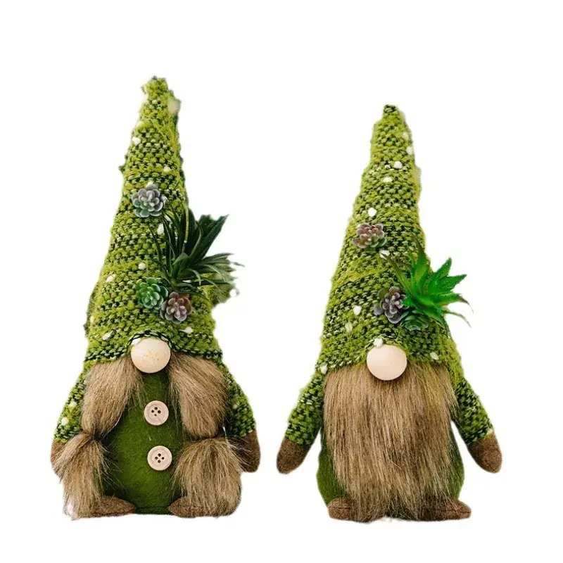 Green Knitted Christmas Gnome Succulent Doll