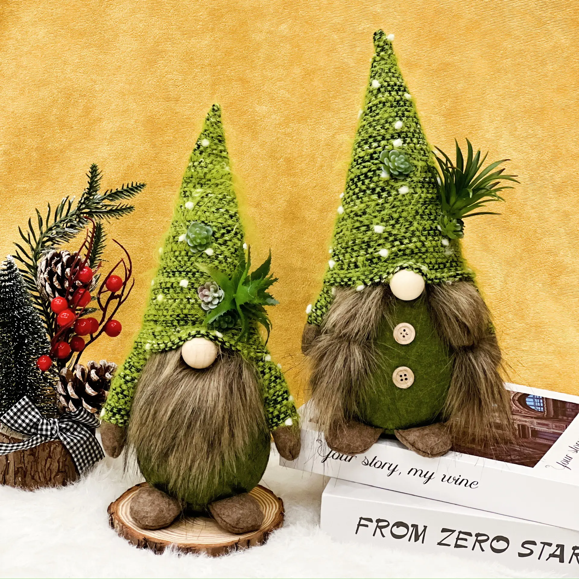 Green Knitted Christmas Gnome Succulent Doll — feature 2
