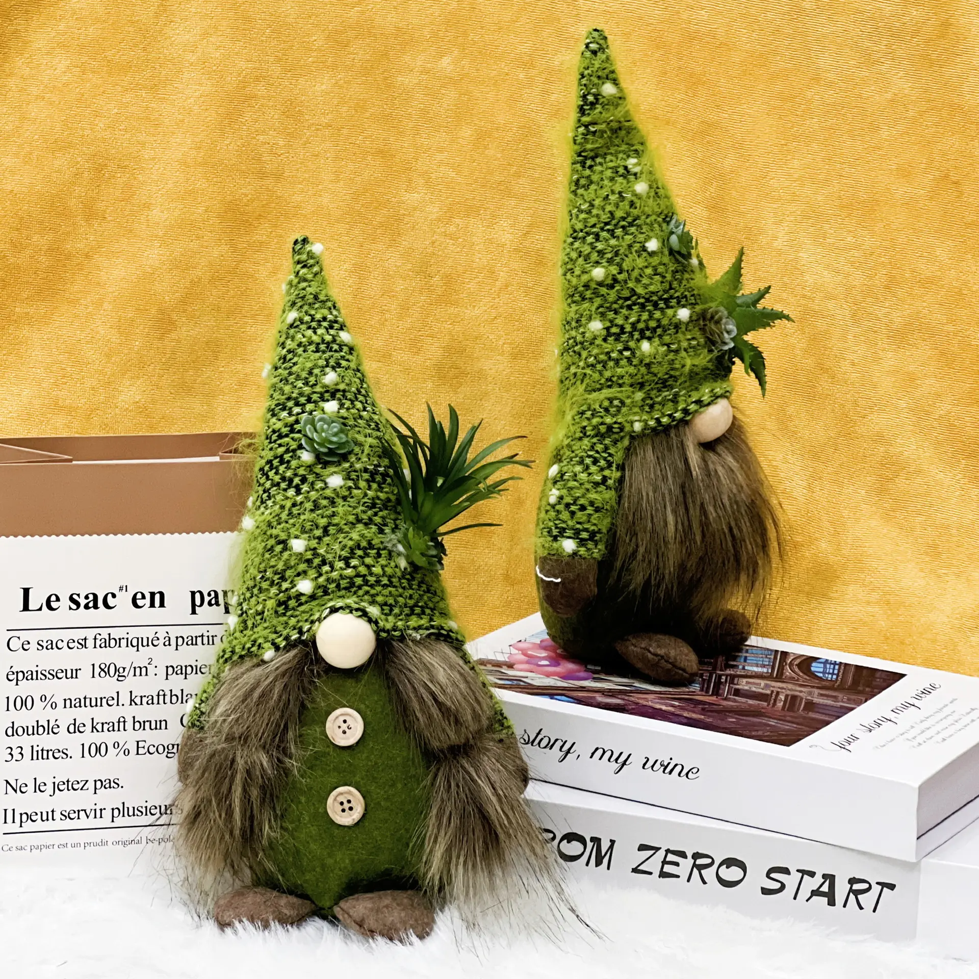 Green Knitted Christmas Gnome Succulent Doll — feature 7
