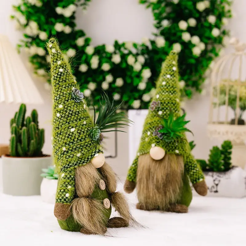 Green Knitted Christmas Gnome Succulent Doll — feature 9