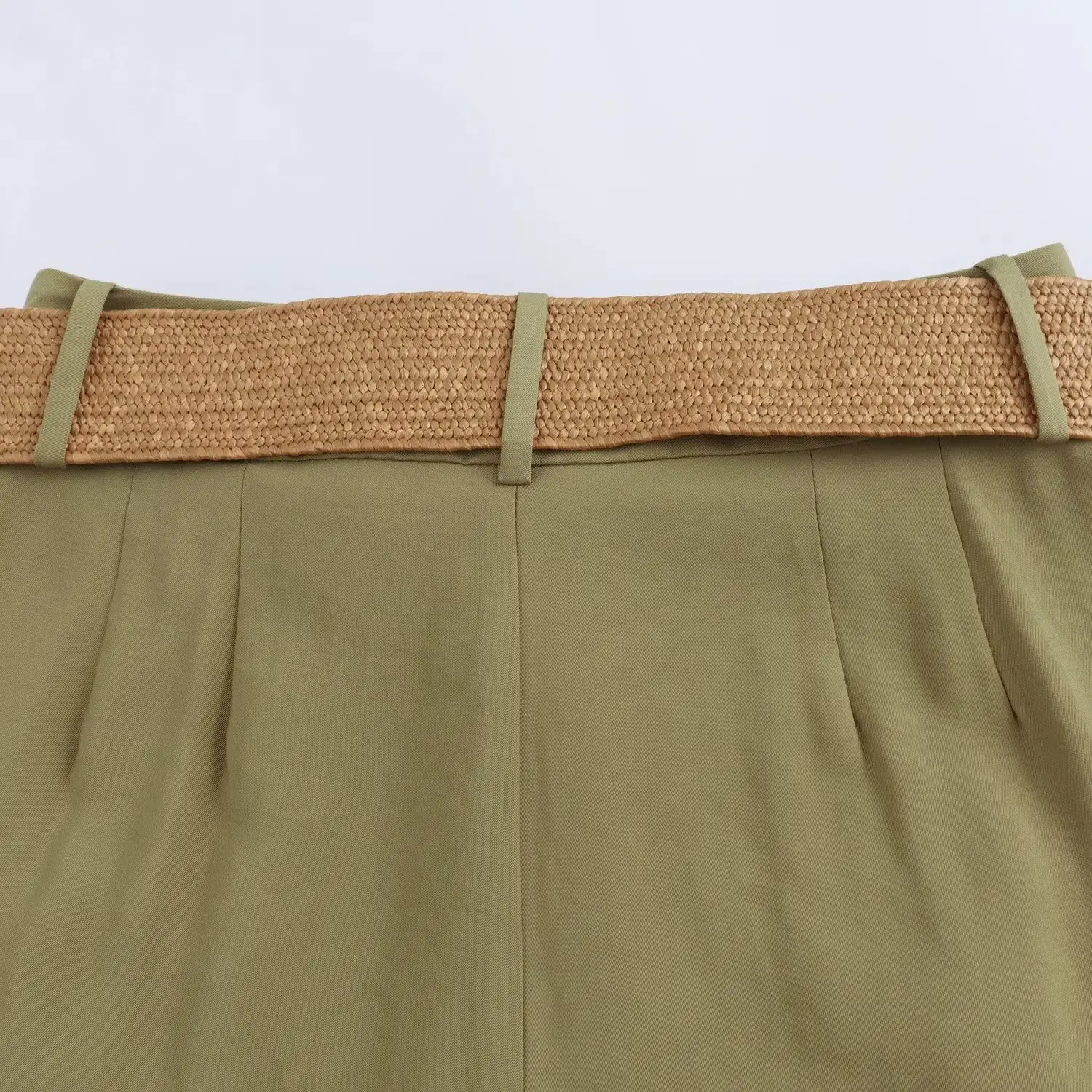 Women's Belted Cotton Shorts Solid Small — feature 16