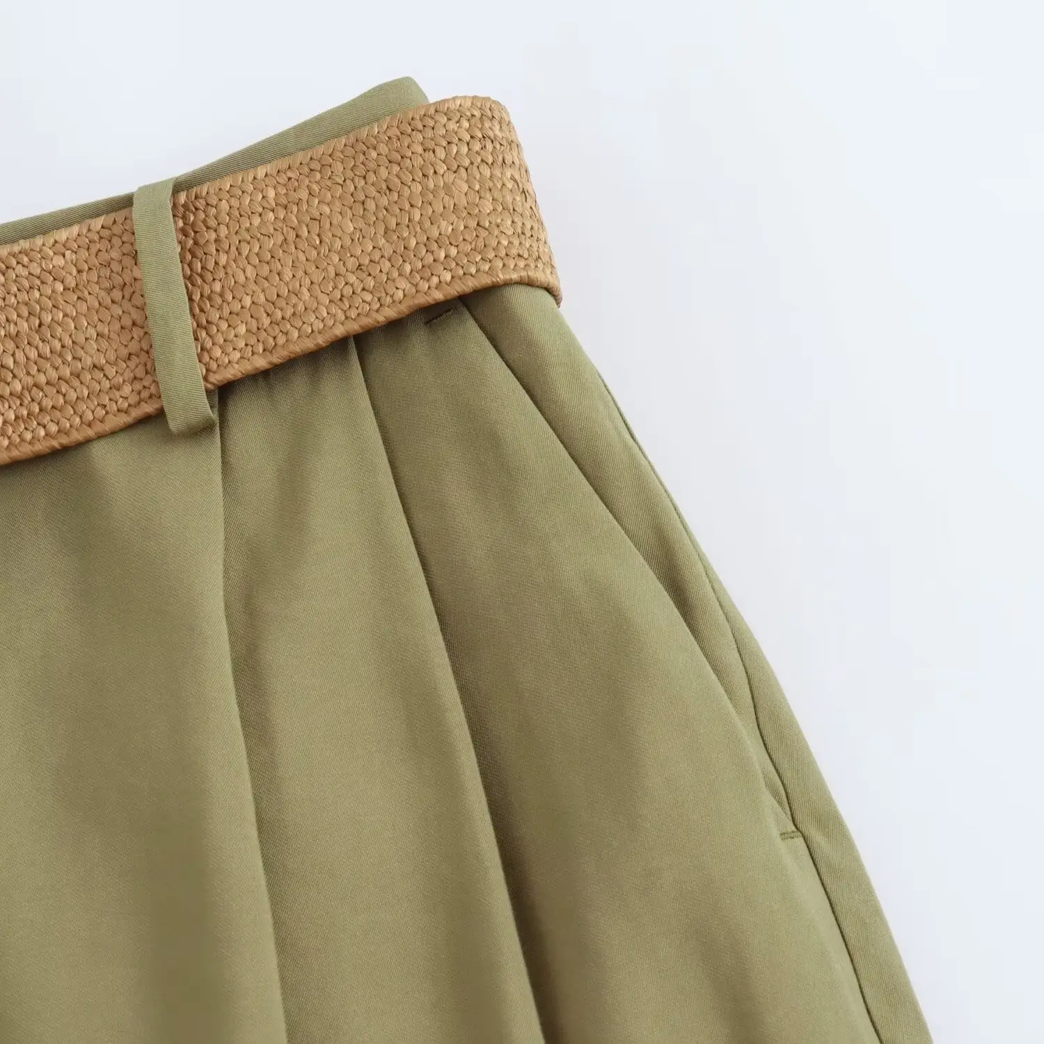 Women's Belted Cotton Shorts Solid Small — feature 9