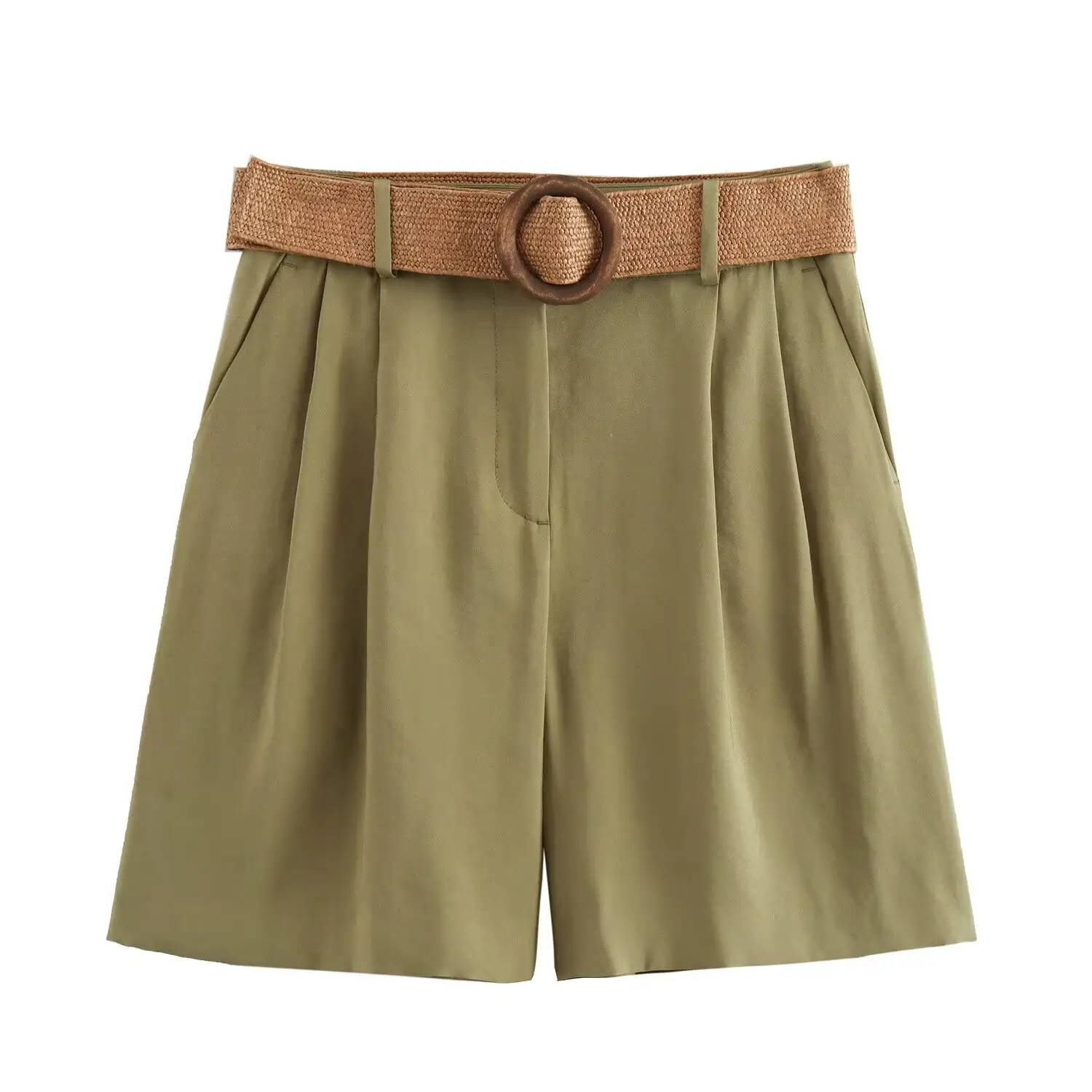 Women's Belted Cotton Shorts Solid Small - Image 2