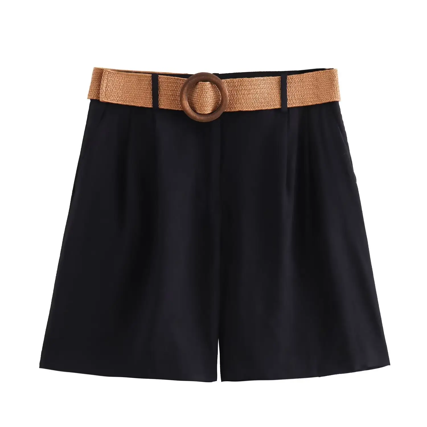 Women's Belted Cotton Shorts Solid Small - Image 3