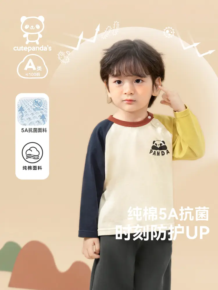Panda Print Long Sleeve T-Shirt for Boys Pure Cotton Spring Outfit