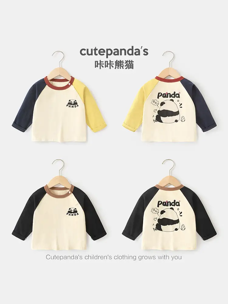Panda Print Long Sleeve T-Shirt for Boys Pure Cotton Spring Outfit