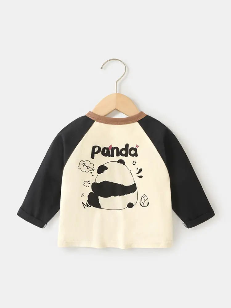 Panda Print Long Sleeve T-Shirt for Boys Pure Cotton Spring Outfit