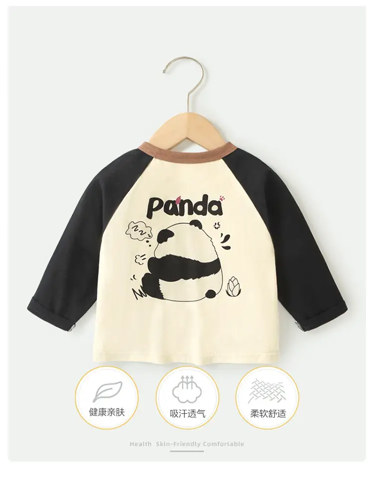 Panda Print Long Sleeve T-Shirt for Boys Pure Cotton Spring Outfit — feature 2
