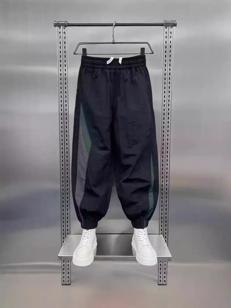 Men Black Contrast Leg Sports Pants Spring Summer Loose Harem - Image 4