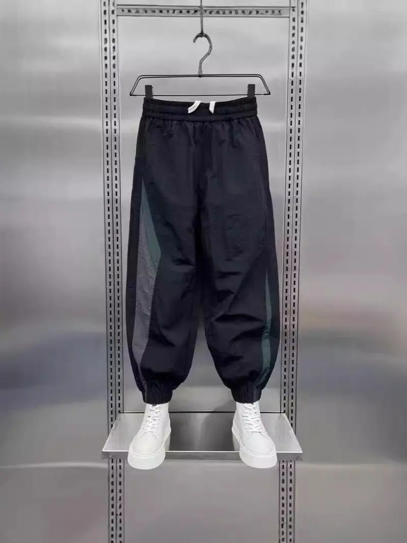 Men Black Contrast Leg Sports Pants Spring Summer Loose Harem - Image 5