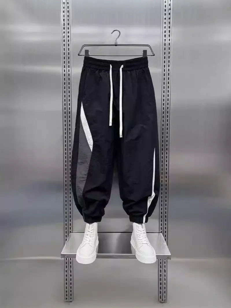 Men Black Contrast Leg Sports Pants Spring Summer Loose Harem - Image 7