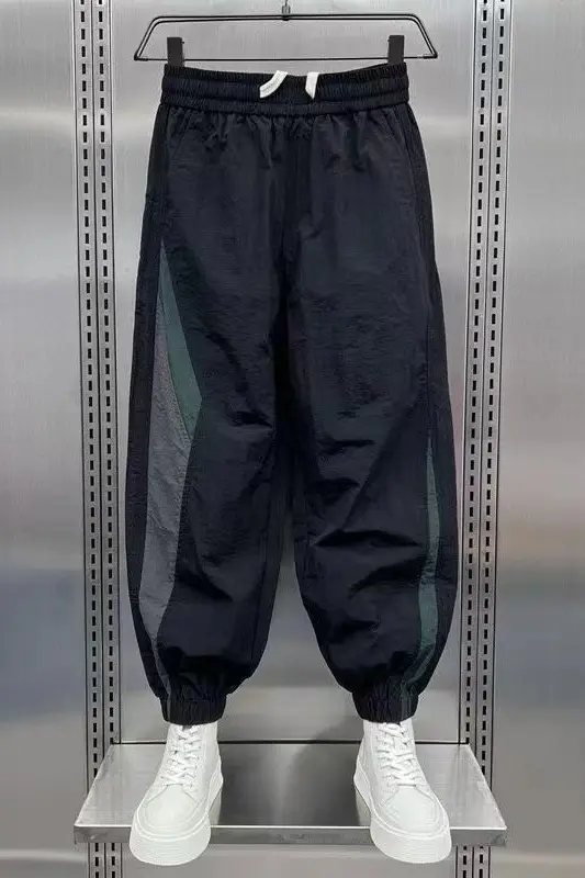 Men Black Contrast Leg Sports Pants Spring Summer Loose Harem — feature 10