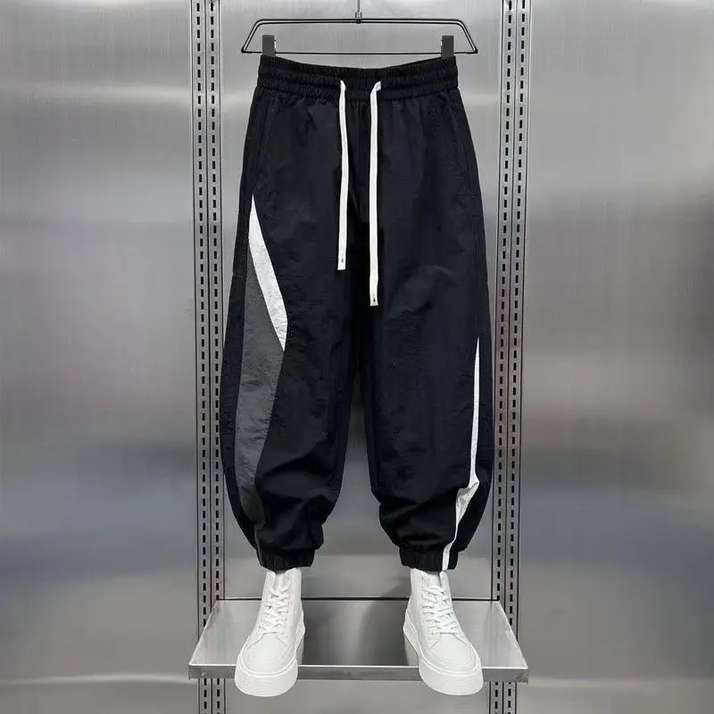 Men Black Contrast Leg Sports Pants Spring Summer Loose Harem — feature 12