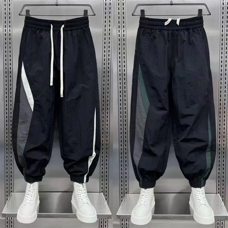 Men Black Contrast Leg Sports Pants Spring Summer Loose Harem — feature 13