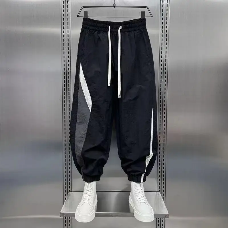 Men Black Contrast Leg Sports Pants Spring Summer Loose Harem — feature 15