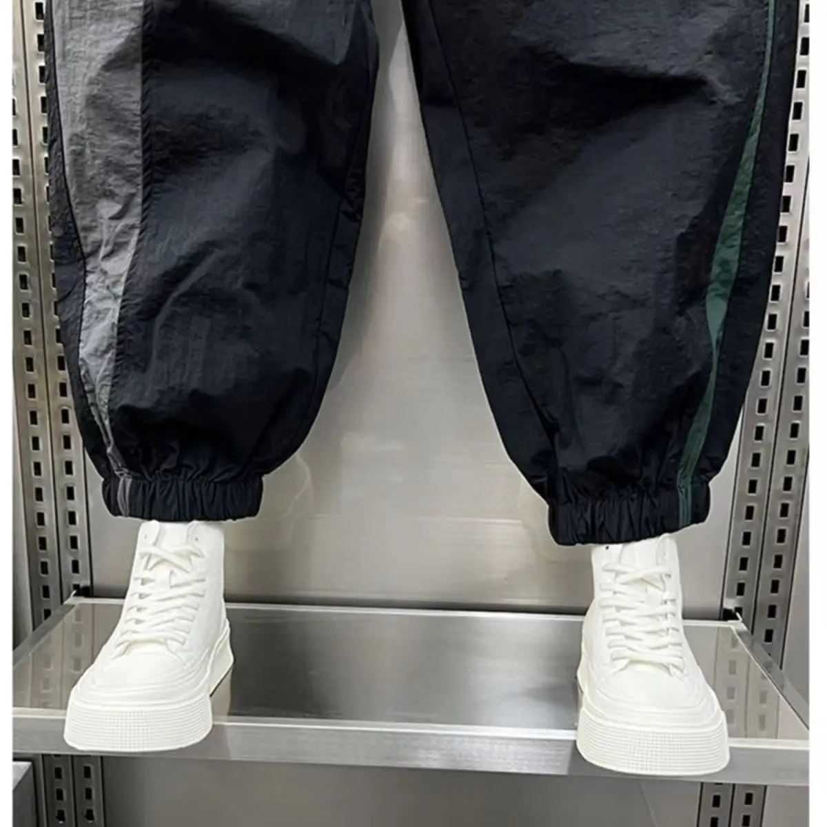 Men Black Contrast Leg Sports Pants Spring Summer Loose Harem — feature 17